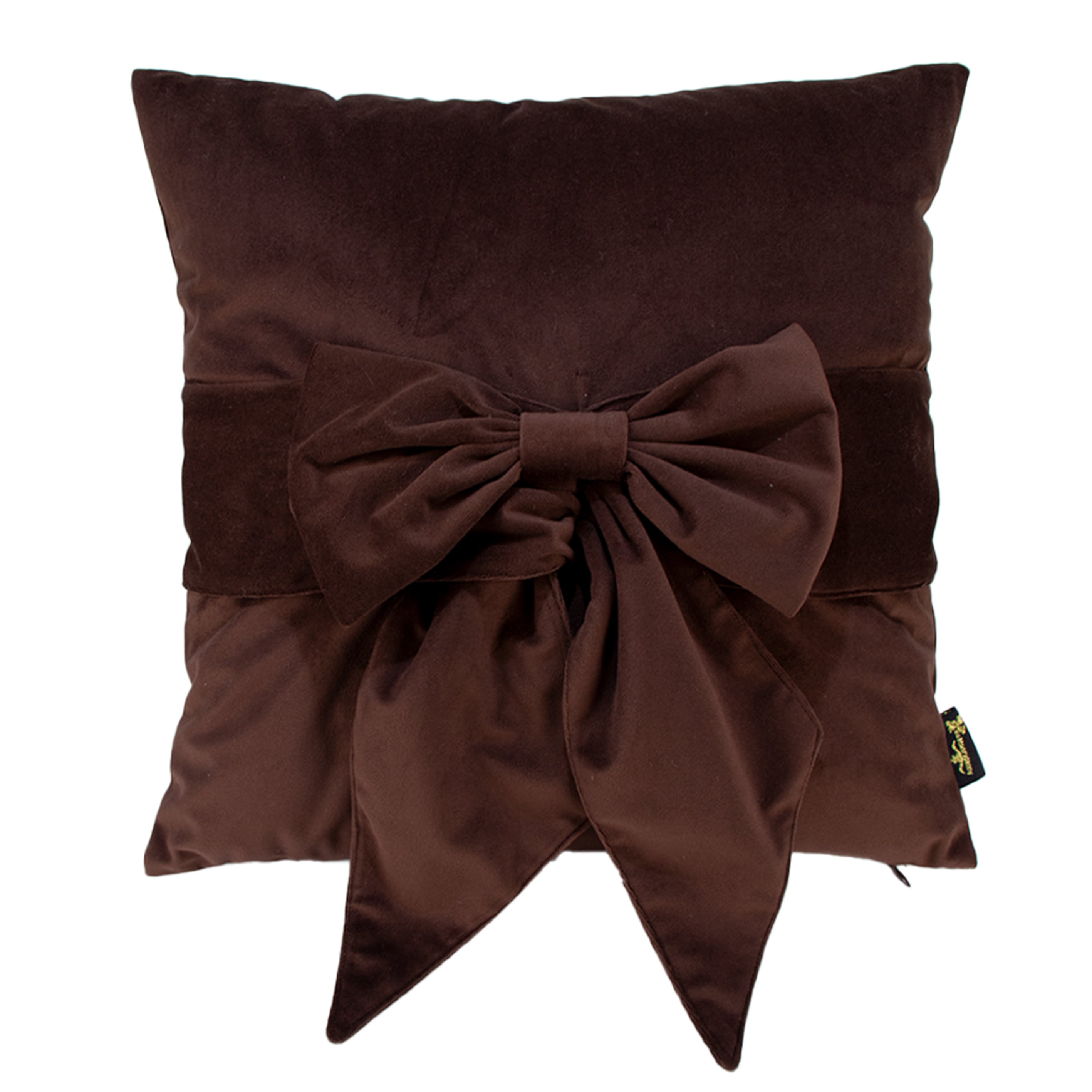 Malini Tiedup Bow Choc Velvet Square Cushion